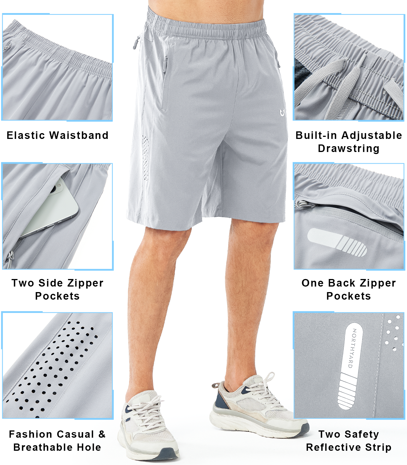 Men's Hiking 9 Inch Inseam Athletic Shorts Quick Dry Fit Gym Workout