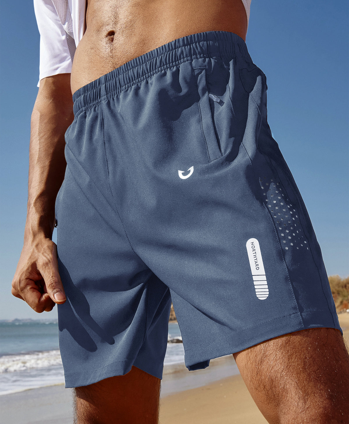 
Men's Athletic Workout 7 Inch Gym Shorts with Zipper Pocket for Hiking — Federal Blue