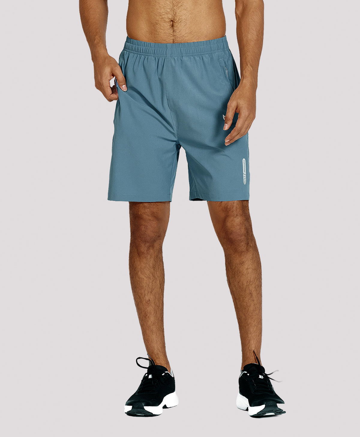 
Men's Athletic Workout 7 Inch Gym Shorts with Zipper Pocket for Hiking — Grey Blue