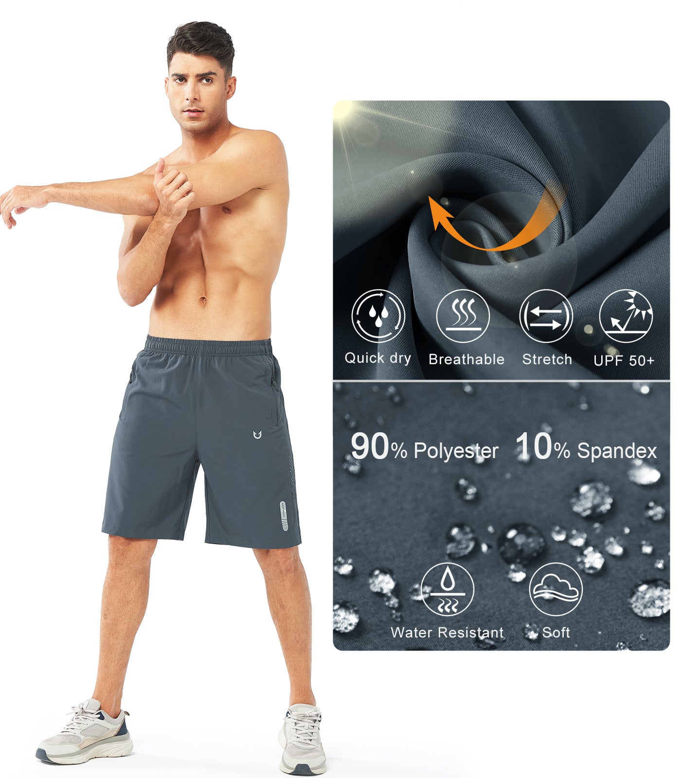 Men's Hiking 9 Inch Inseam Athletic Shorts Quick Dry Fit Gym Workout