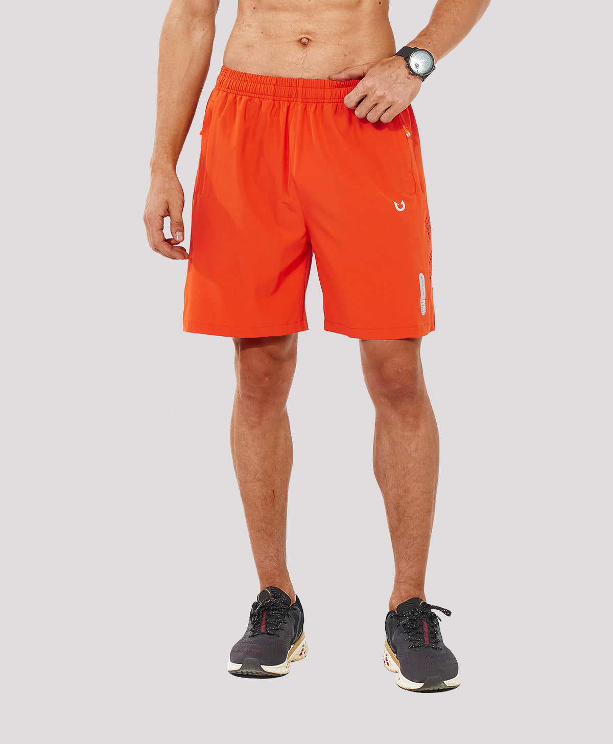 
Men's Athletic Workout 7 Inch Gym Shorts with Zipper Pocket for Hiking — Orange