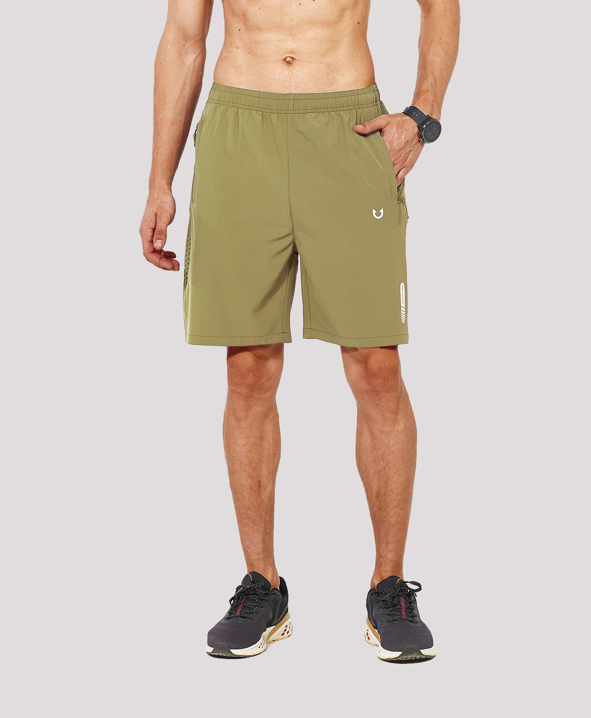 
Men's Athletic Workout 7 Inch Gym Shorts with Zipper Pocket for Hiking — Khaki