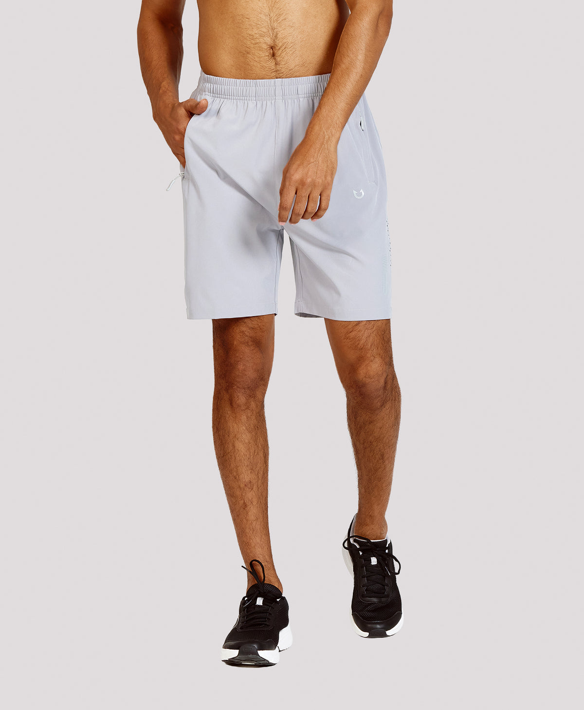 
Men's Athletic Workout 7 Inch Gym Shorts with Zipper Pocket for Hiking — Grey