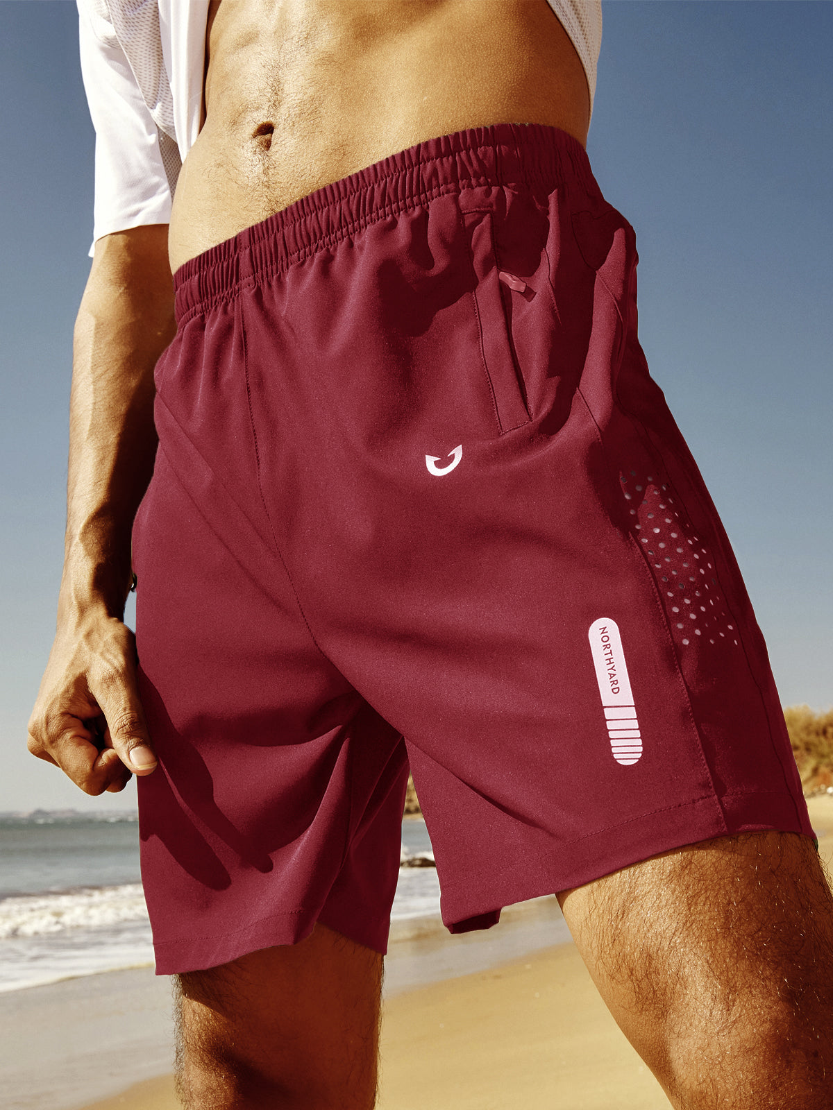 
Men's Athletic Workout 7 Inch Gym Shorts with Zipper Pocket for Hiking — Winered