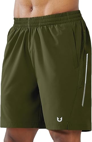 Men's Army Green Lounge Athletic Workout 7 inch Shorts