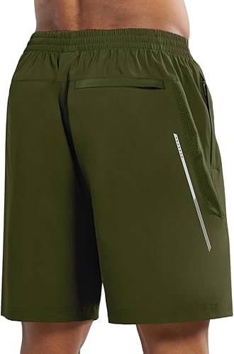 Men's Army Green Lounge Athletic Workout 7 inch Shorts Pocket