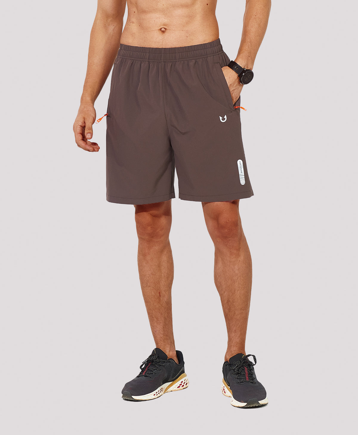 
Men's Athletic Workout 7 Inch Gym Shorts with Zipper Pocket for Hiking — Coffee