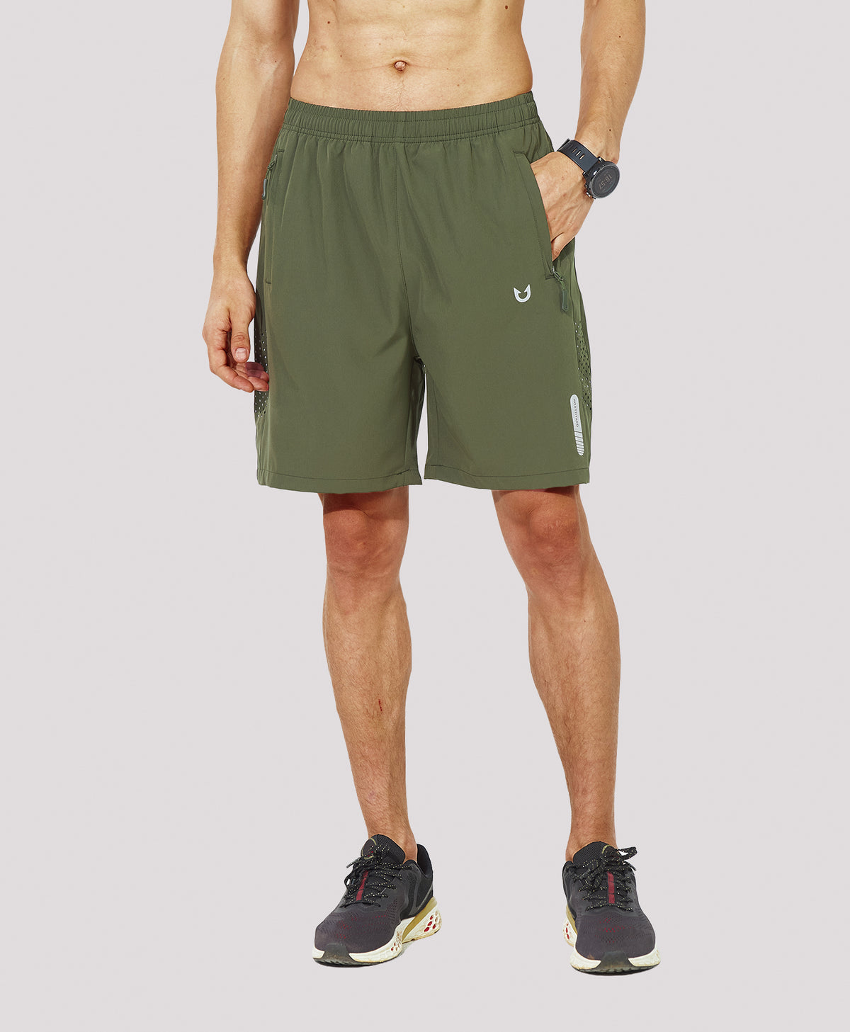 
Men's Athletic Workout 7 Inch Gym Shorts with Zipper Pocket for Hiking — Army Green