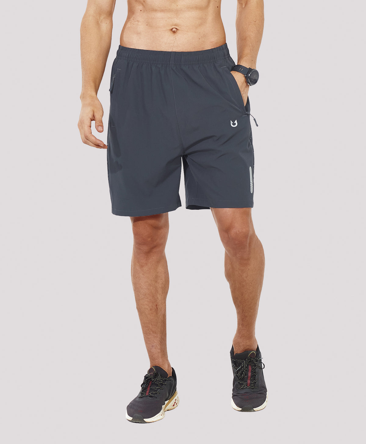 
Men's Athletic Workout 7 Inch Gym Shorts with Zipper Pocket for Hiking — Dark Grey
