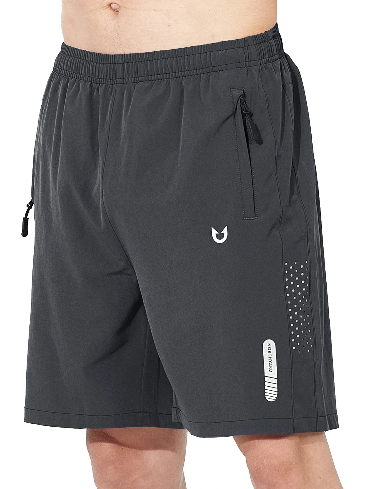 Northyard Men's Athletic Workout 7 Inch Gym Shorts with Zipper Pocket for Hiking Dark Grey