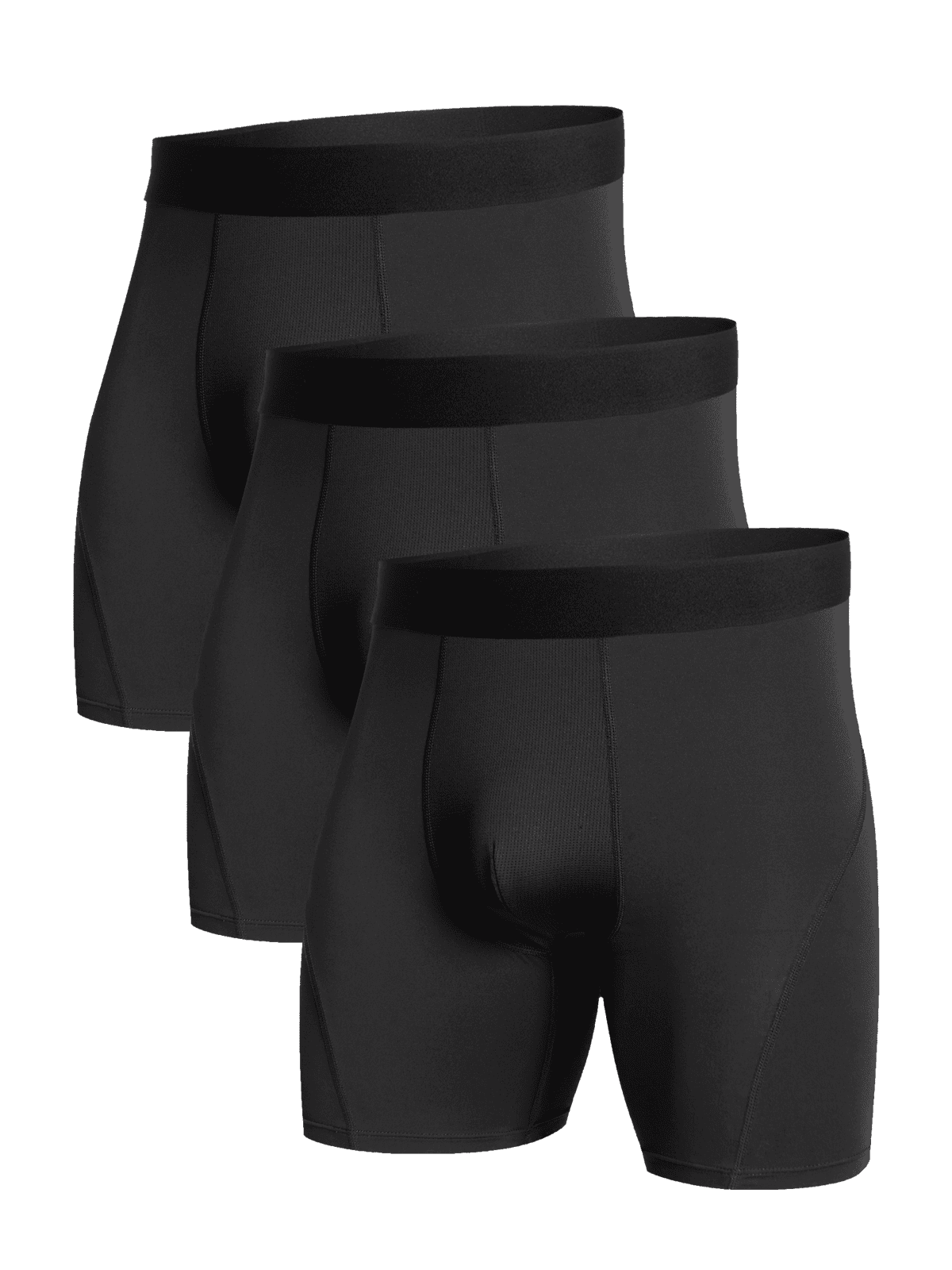 3 Pack Black 4-Way Stretch Activewear Undershorts - Front View