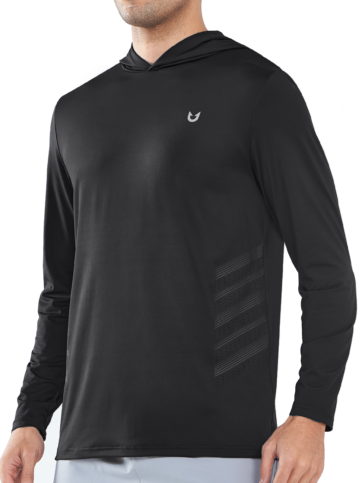 Northyard Men's Black Fishing Hoodie T-Shirt Long Sleeve Sun Protection for Run Hiking