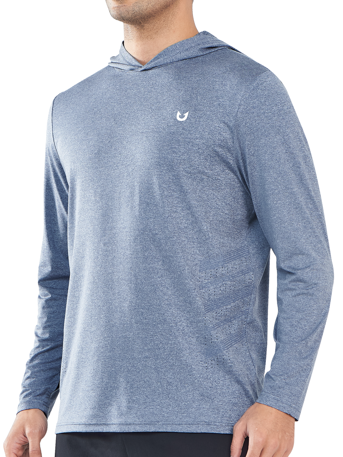 Northyard Men's Blue Heather Fishing Hoodie T-Shirt Long Sleeve Sun Protection for Run Hiking