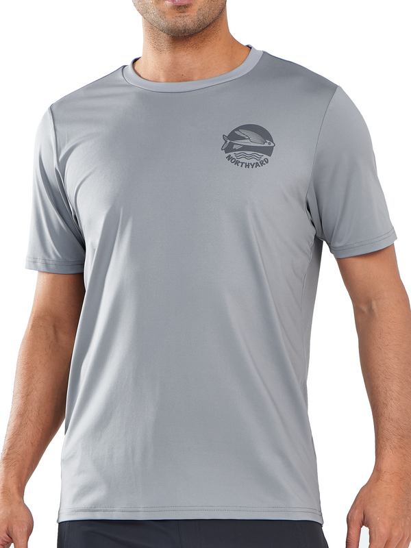 Norhyard Men's Light Grey Short Sleeve Fishing T-Shirts UV Sun Protection Dry fit Swim Gym
