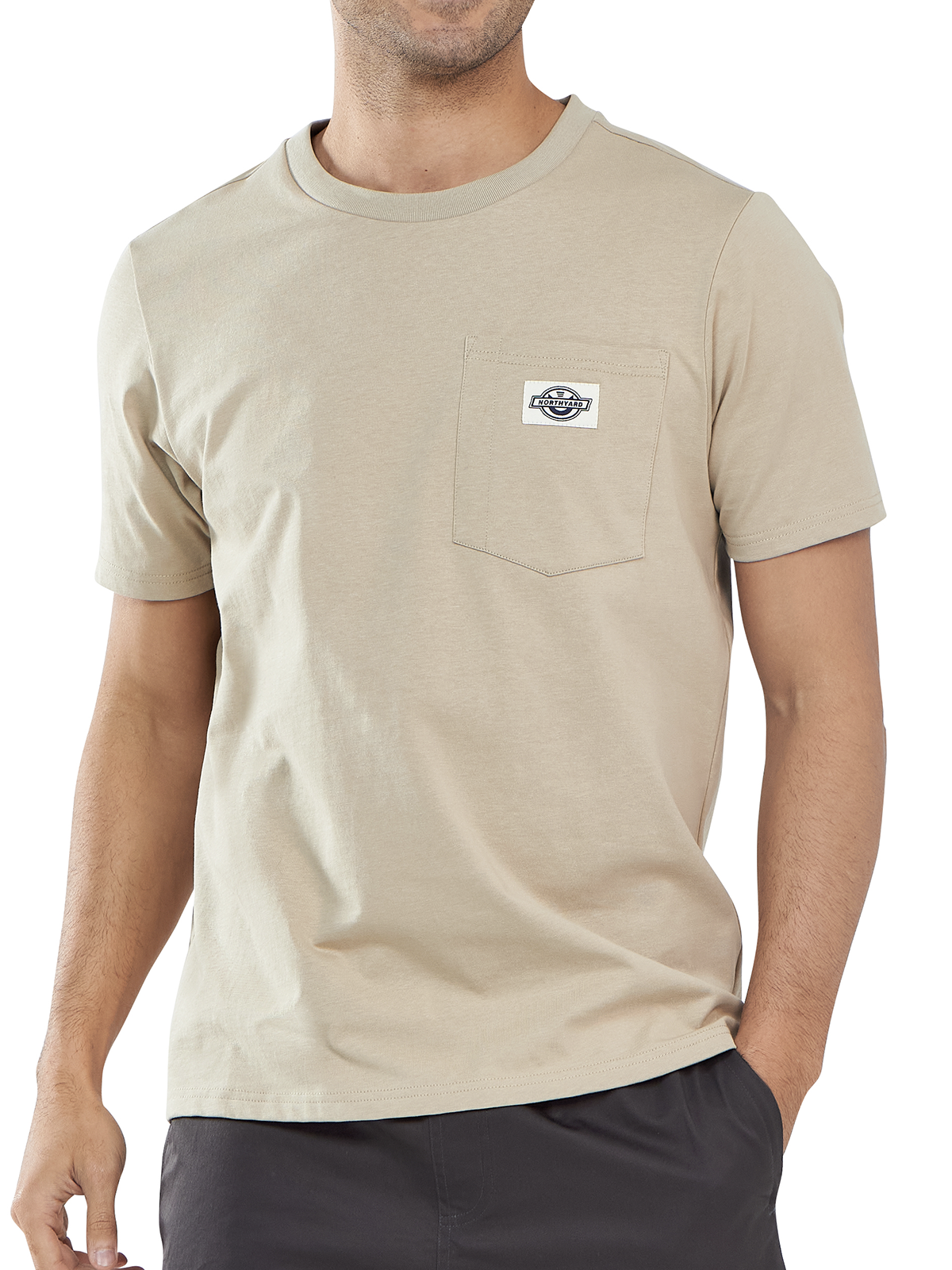 Men's Cotton Crewneck Tee Shirts with Pocket Short Sleeve for Outdoor