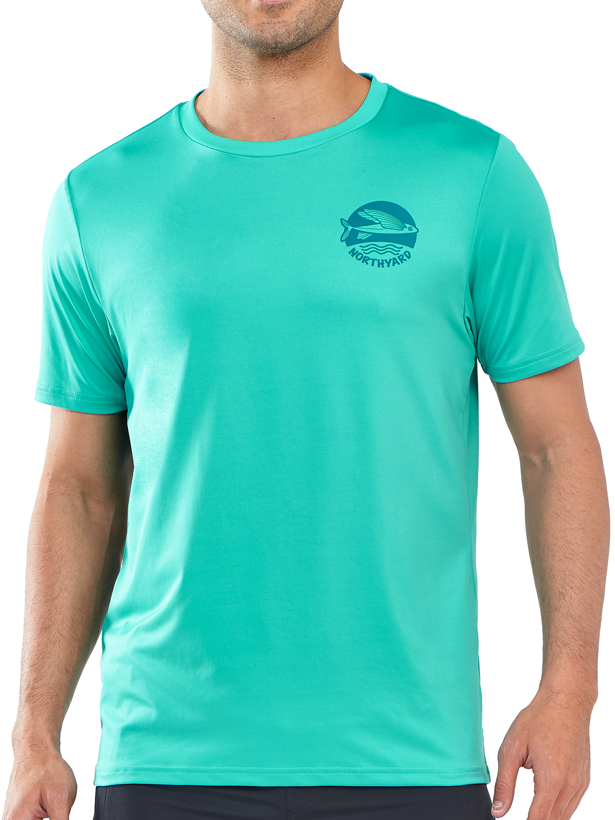 
Norhyard Men's Lake Blue Short Sleeve Fishing T-Shirts UV Sun Protection Dry fit Swim Gym