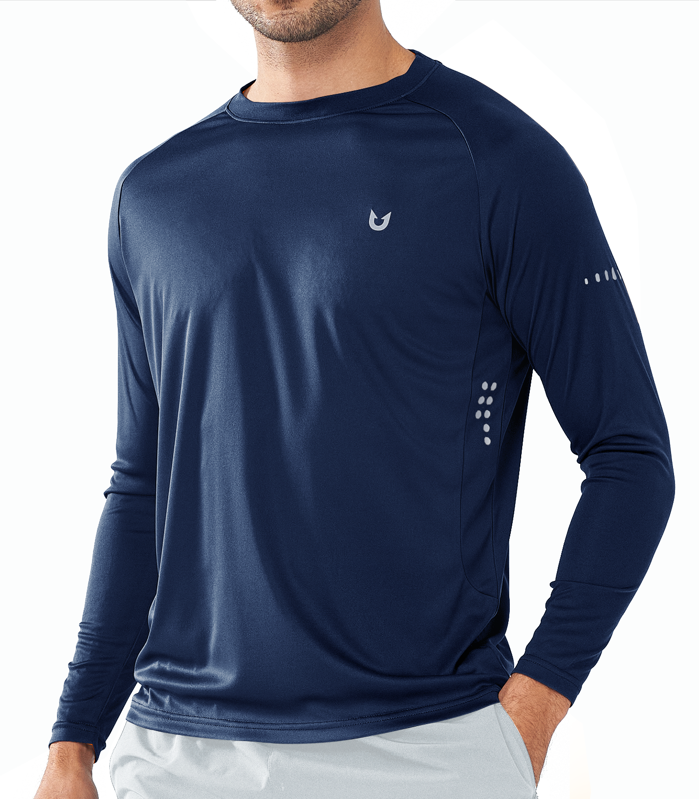 Northyard Men's Navy Lightweight Long Sleeve Running Shirts Fishing Sun Undershirts