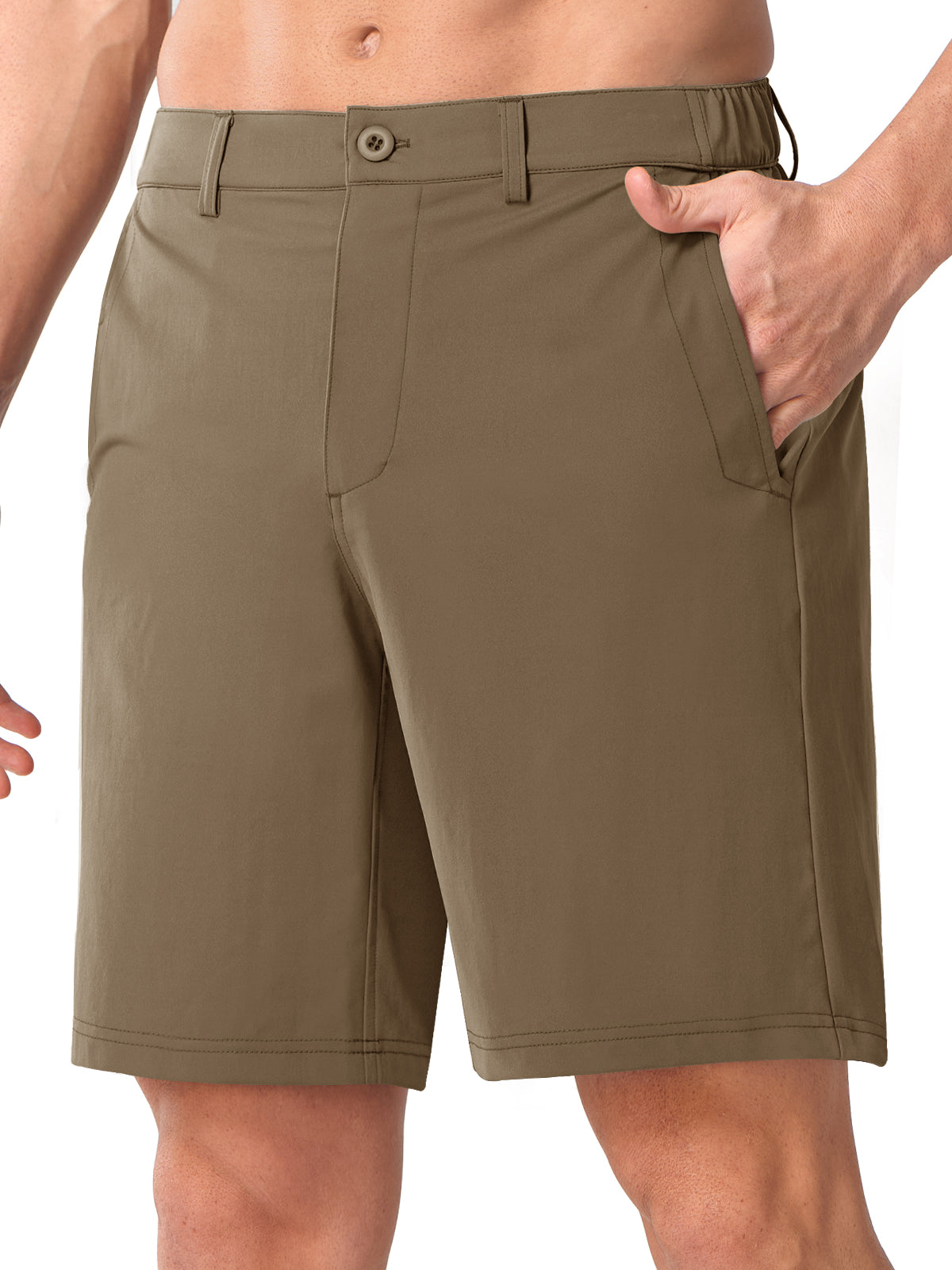 
Darkkhaki Men's Lightweight Technical Shorts - Side View with Pro-Swing Flexibility & 4-Way Stretch