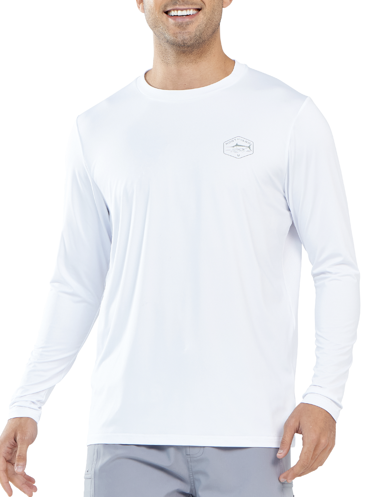 
NORTHYARD Men's White Sun Protection UV Fishing T Shirts Crewneck Long Sleeve for Swim