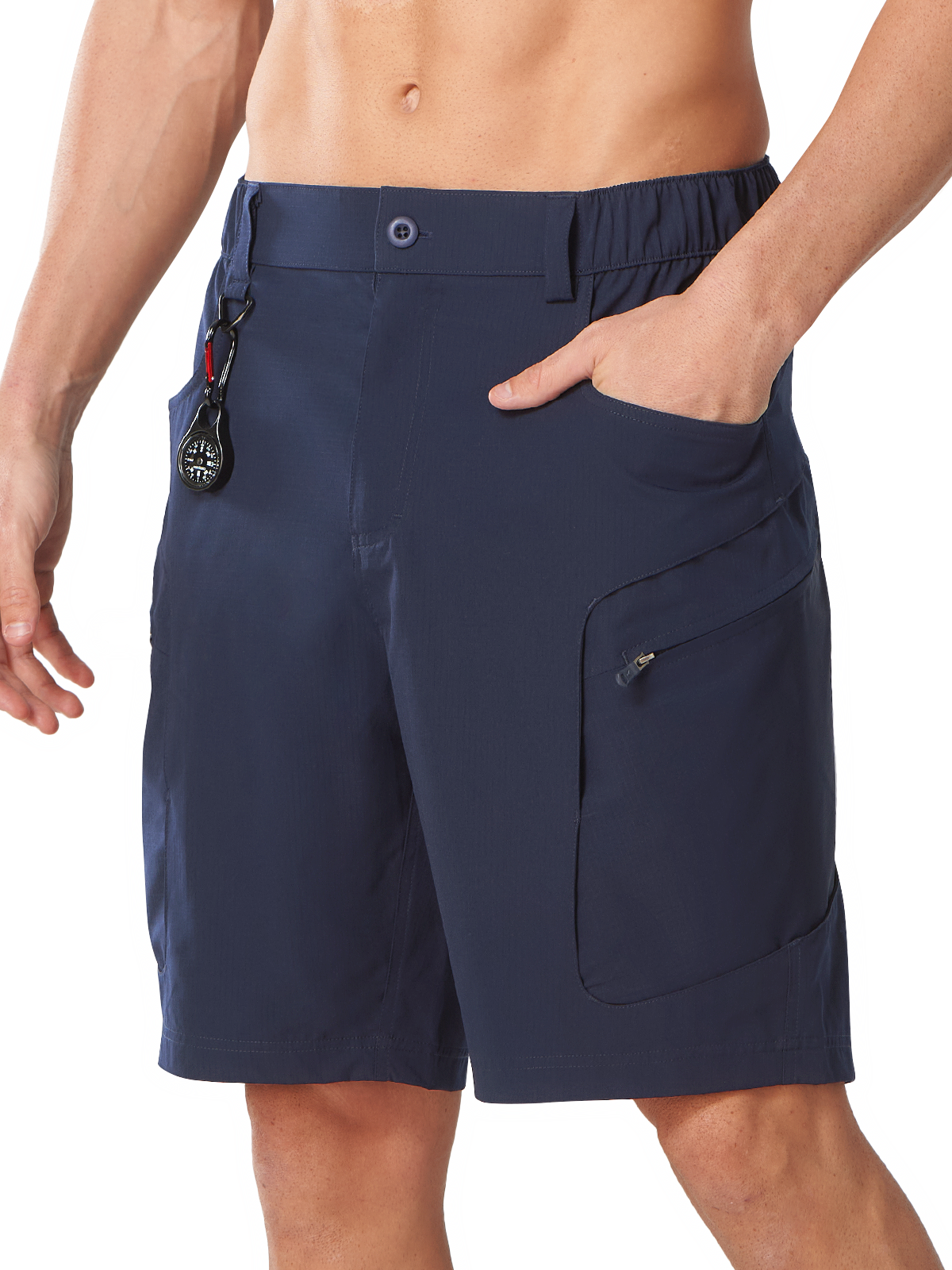 Navy Men's Lightweight Fishing Shorts - Side Profile View with Ergonomic Athletic Fit