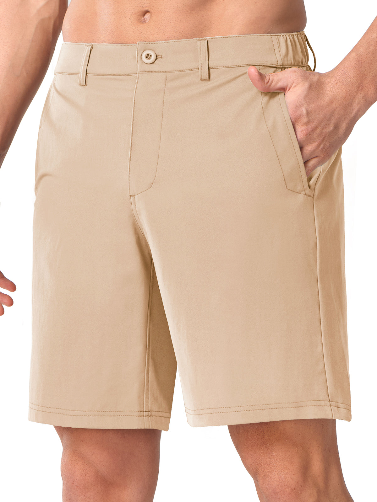 
Lightkhaki Men's Lightweight Technical Shorts - Side View with Pro-Swing Flexibility & 4-Way Stretch