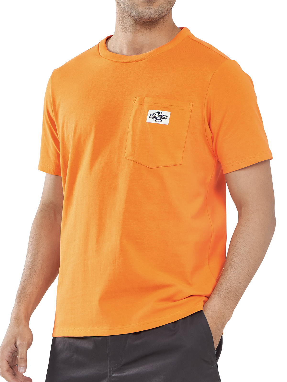 Men's Cotton Crewneck Tee Shirts with Pocket Short Sleeve for Outdoor