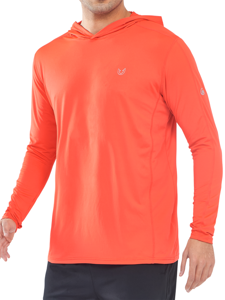 Northyard Men's Orange Red Sun Hoodie Long Sleeve T Shirt UV Protection for Fishing Swim