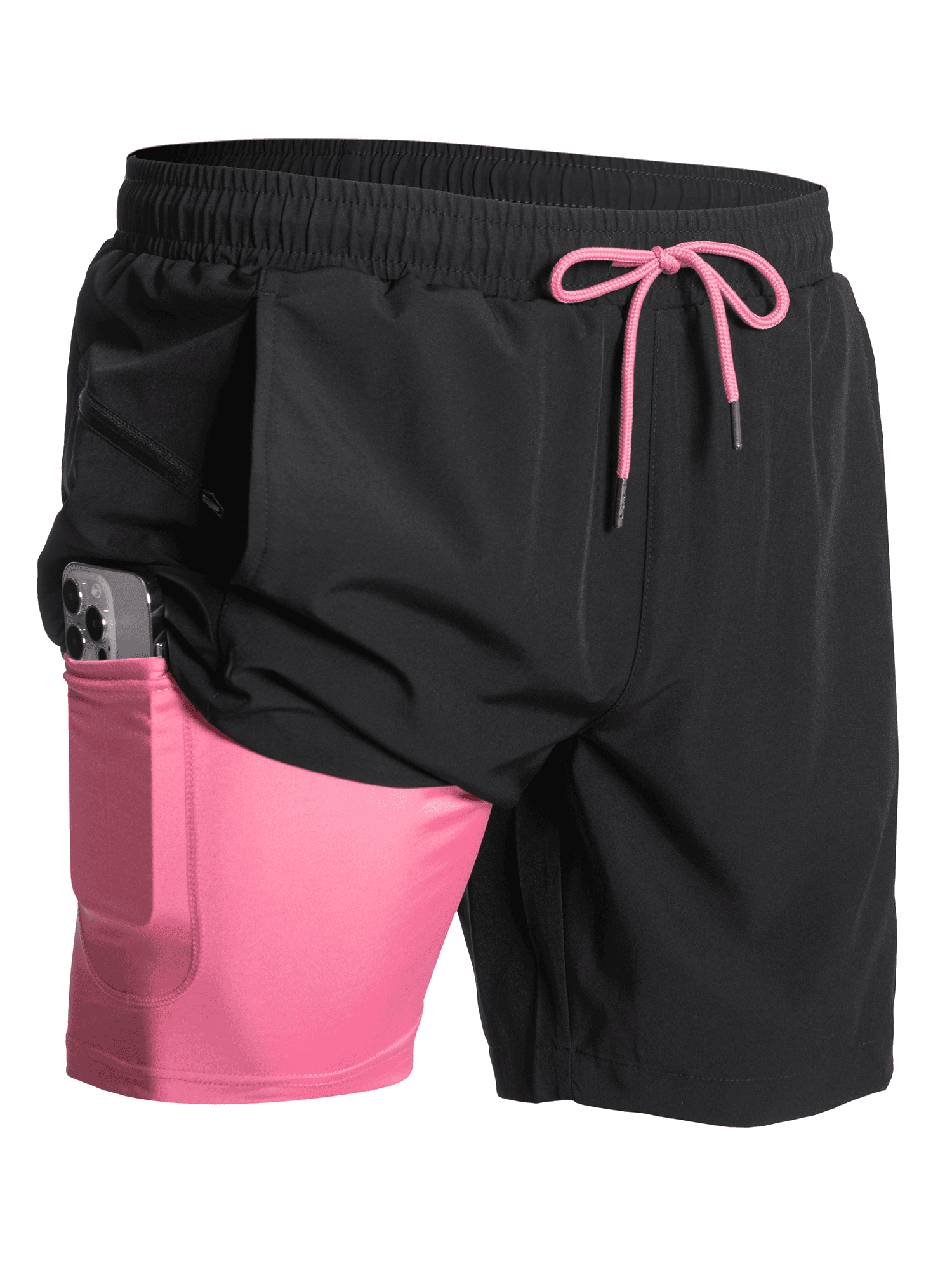 Black Performance Board Shorts with Pockets - Side Profile