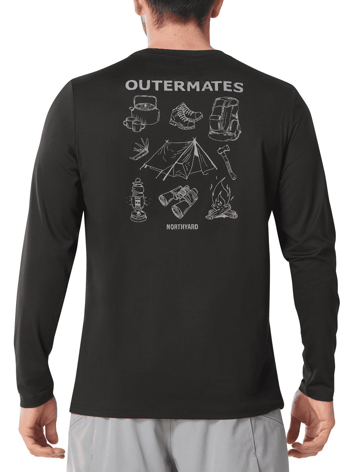 Black UV SPF Outdoor Hiking T-Shirt - Full Back View