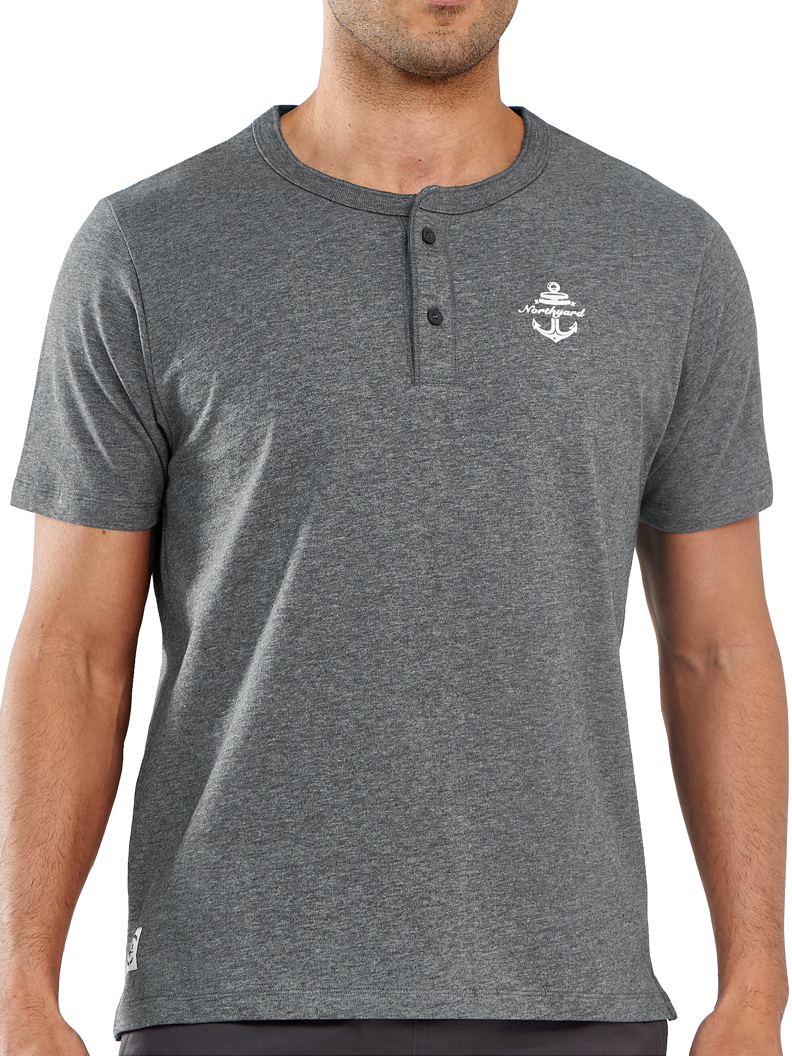 Men's Casual Henley T Shirts Cotton Crewneck Short Sleeve with Button