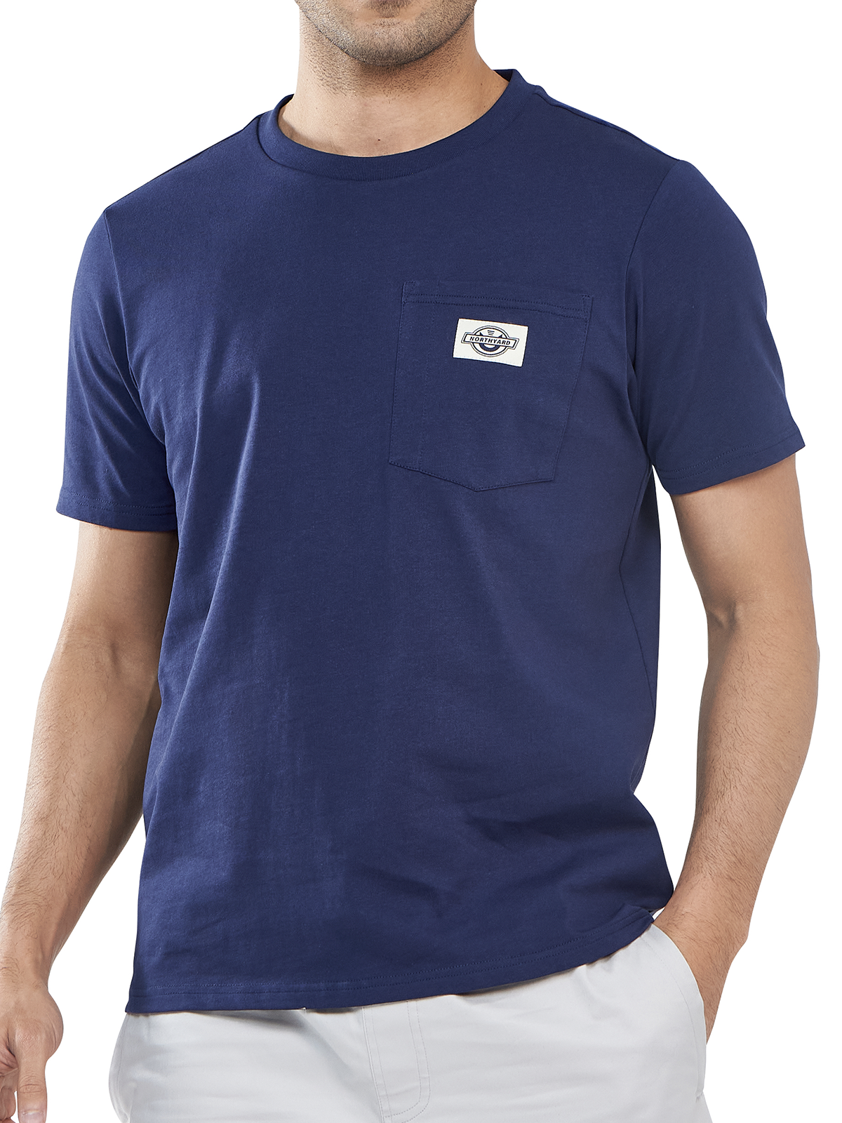 Men's Cotton Crewneck Tee Shirts with Pocket Short Sleeve for Outdoor