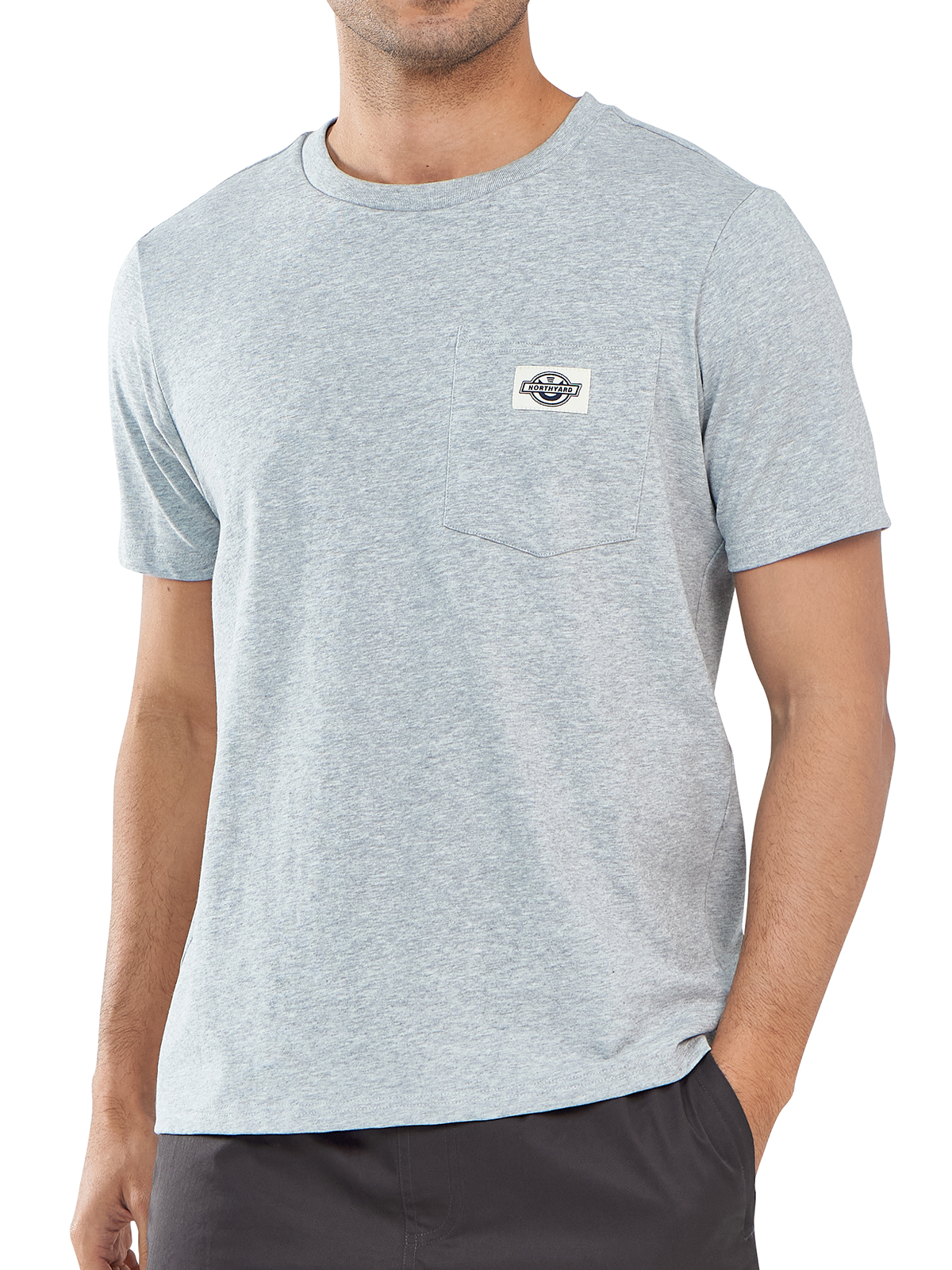 Men's Cotton Crewneck Tee Shirts with Pocket Short Sleeve for Outdoor
