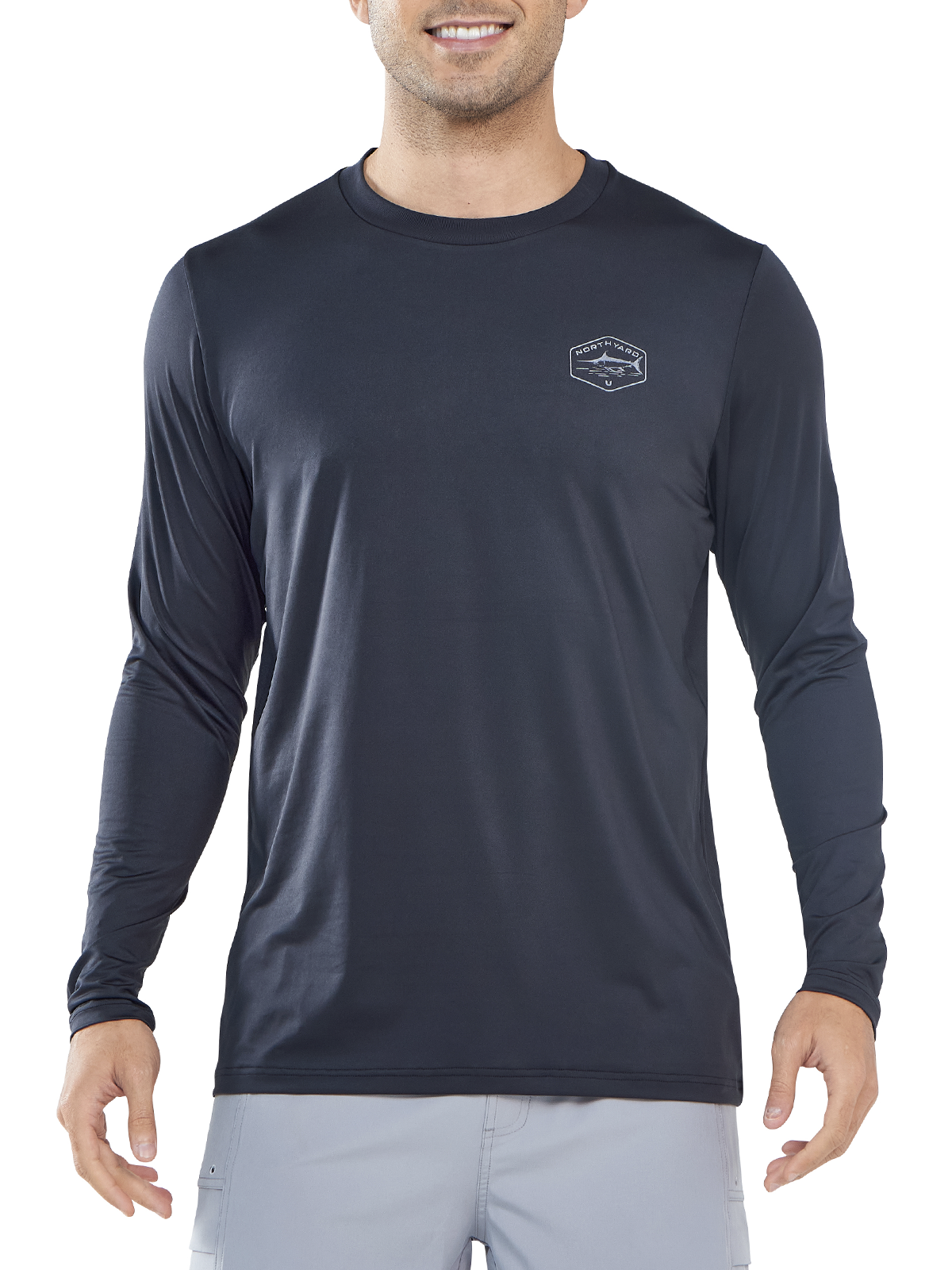 
NORTHYARD Men's Dark Grey Sun Protection UV Fishing T Shirts Crewneck Long Sleeve for Swim front