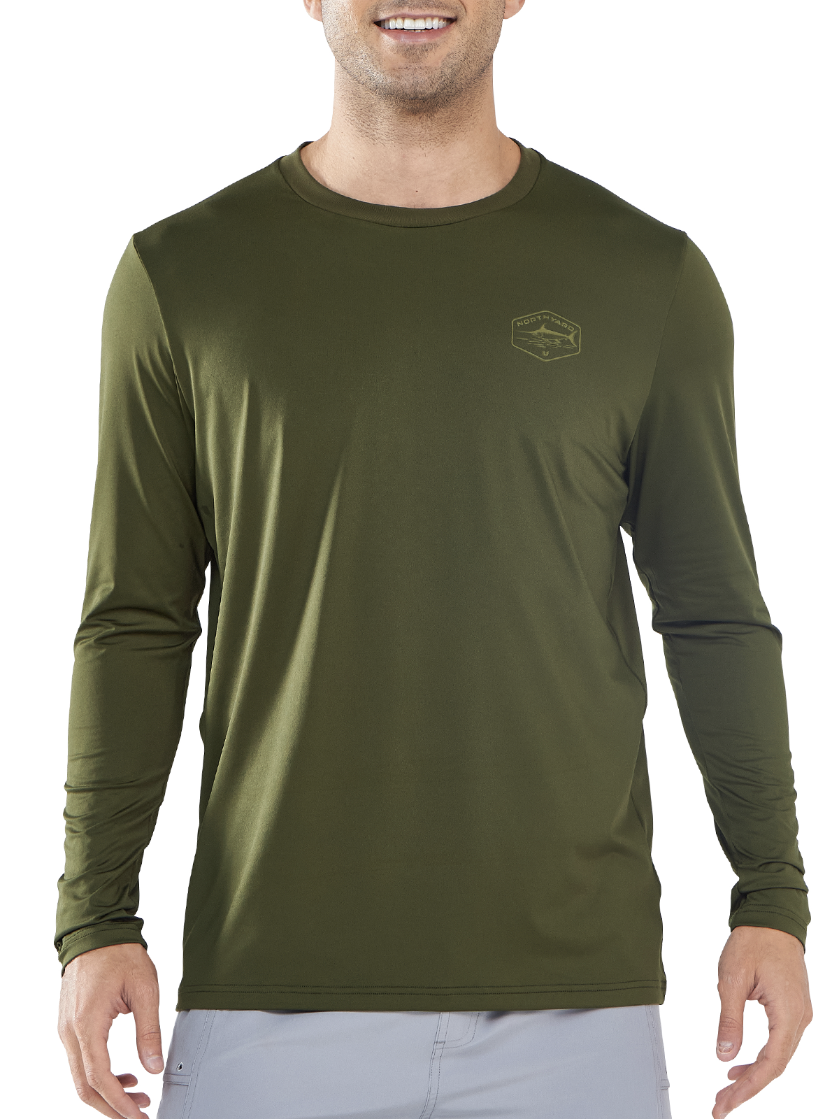 
NORTHYARD Men's Army Green Sun Protection UV Fishing T Shirts Crewneck Long Sleeve for Swim