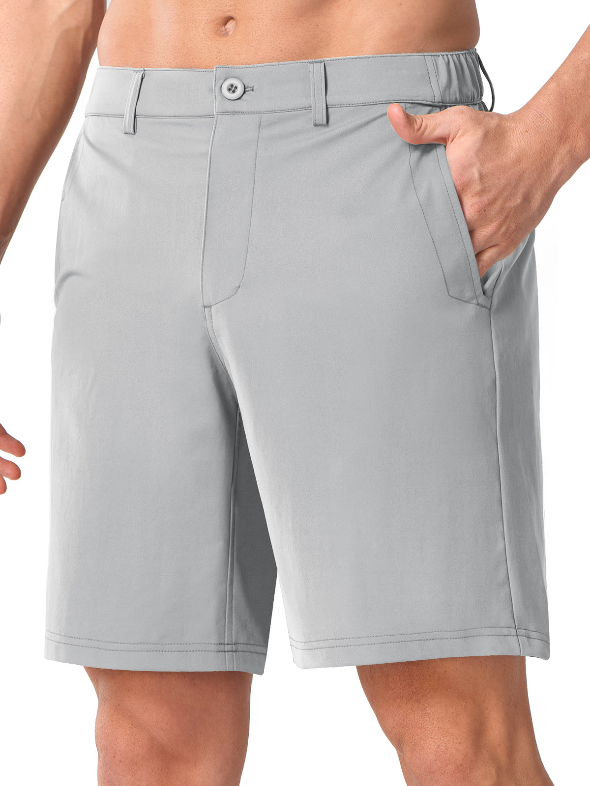 
Lightgrey Men's Lightweight Technical Shorts - Side View with Pro-Swing Flexibility & 4-Way Stretch