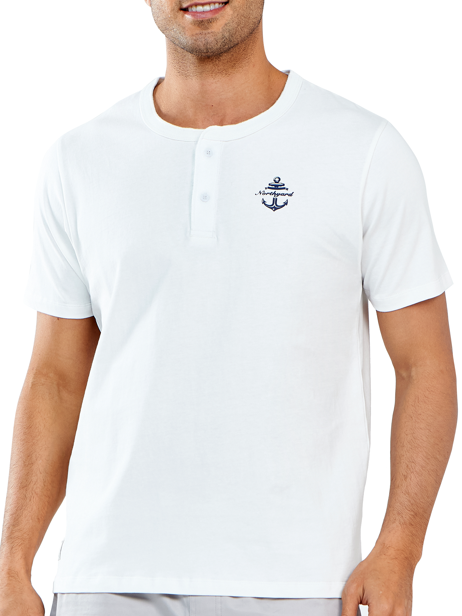 Men's Casual Henley T Shirts Cotton Crewneck Short Sleeve with Button