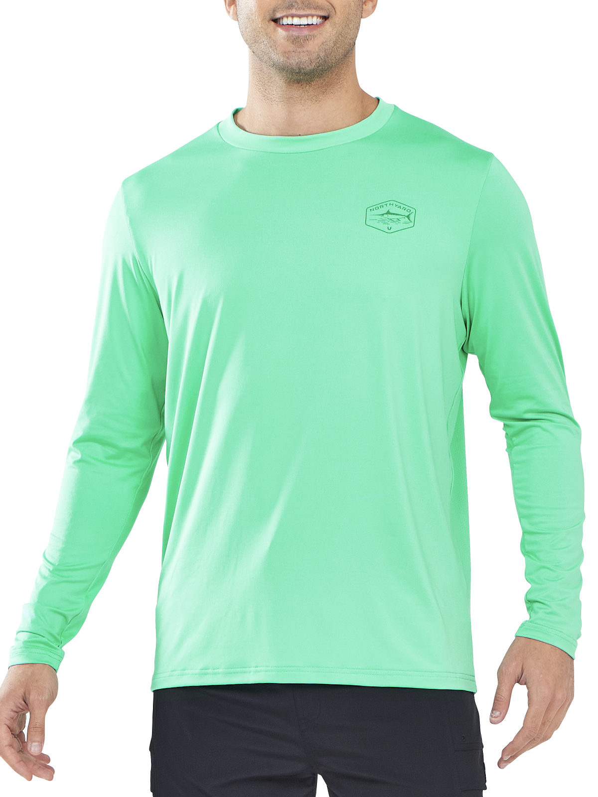 NORTHYARD Men's Mint Green Sun Protection UV Fishing T Shirts Crewneck Long Sleeve for Swim