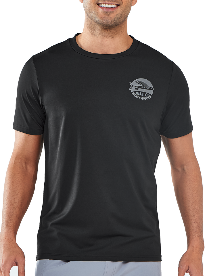Norhyard Men's Black Short Sleeve Fishing T-Shirts UV Sun Protection Dry fit Swim Gym