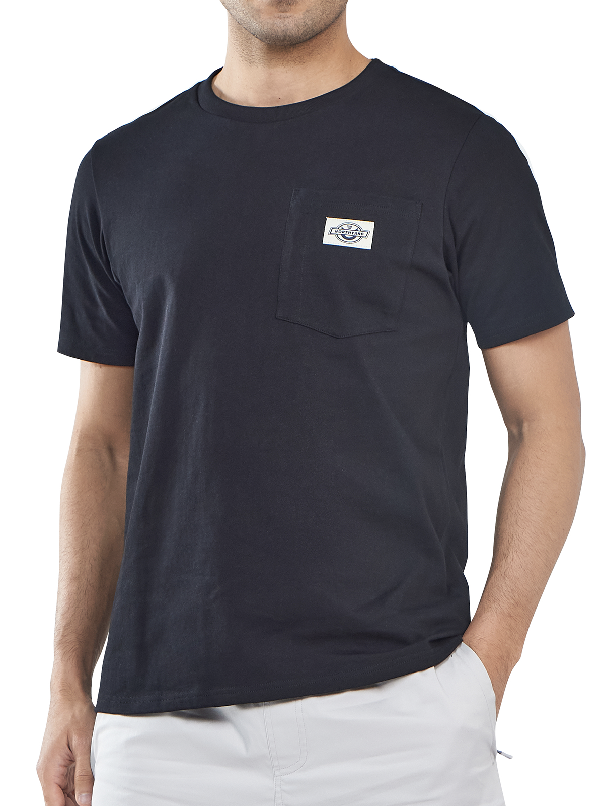Men's Cotton Crewneck Tee Shirts with Pocket Short Sleeve for Outdoor