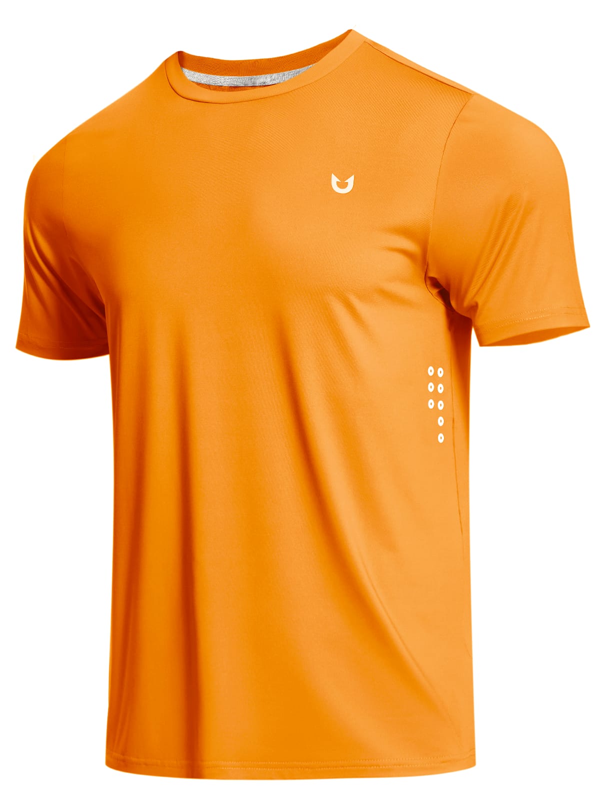 Orange Quick Dry Workout T-Shirt - Side View with Reflective Dots