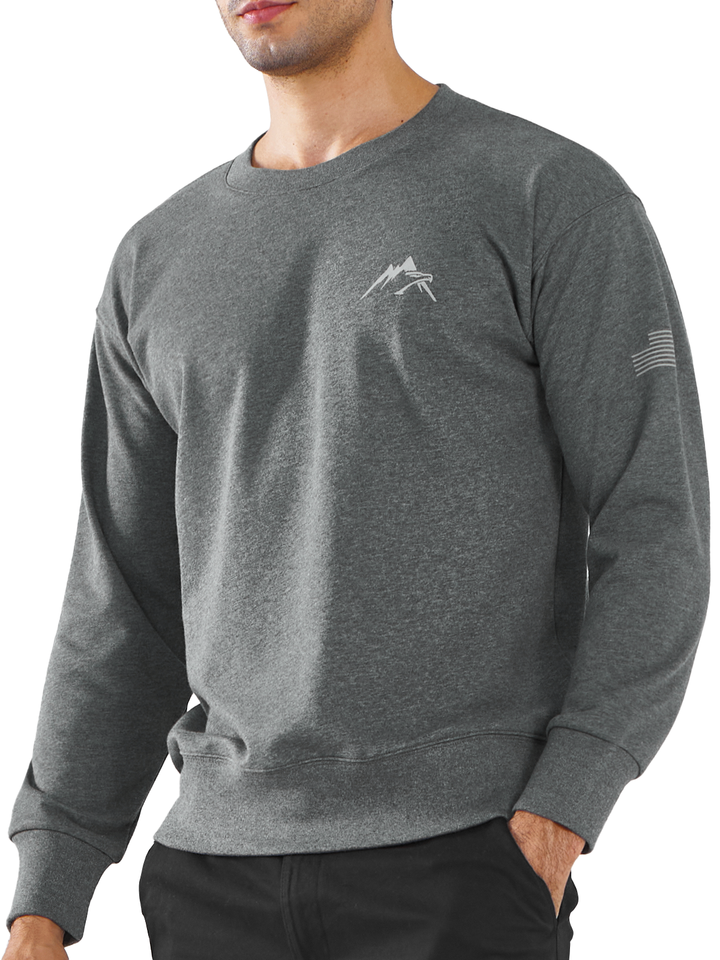 Northyard Men's Grey Heather Cotton Long Sleeve Crewneck Golf Sport Fitness Casual Sweatshirt