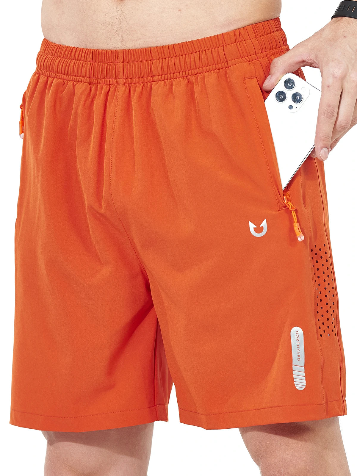 Northyard Men's Athletic Workout 7 Inch Gym Shorts with Zipper Pocket for Hiking Orange