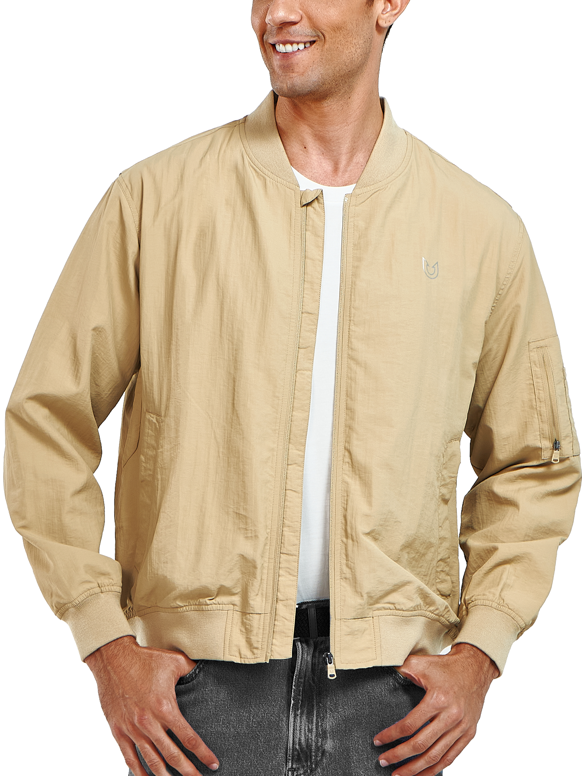 Men's Bomber Jacket Lightweight Casual Windbreaker Zip Up Windproof