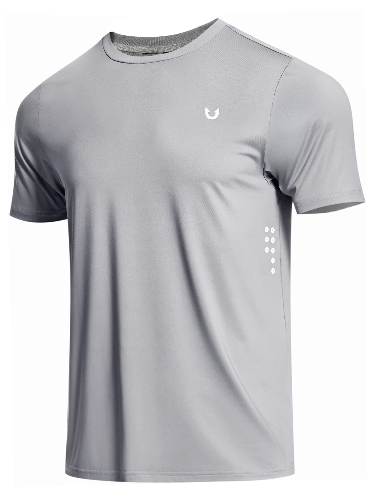 Lightgrey Quick Dry Workout T-Shirt - Side View with Reflective Dots