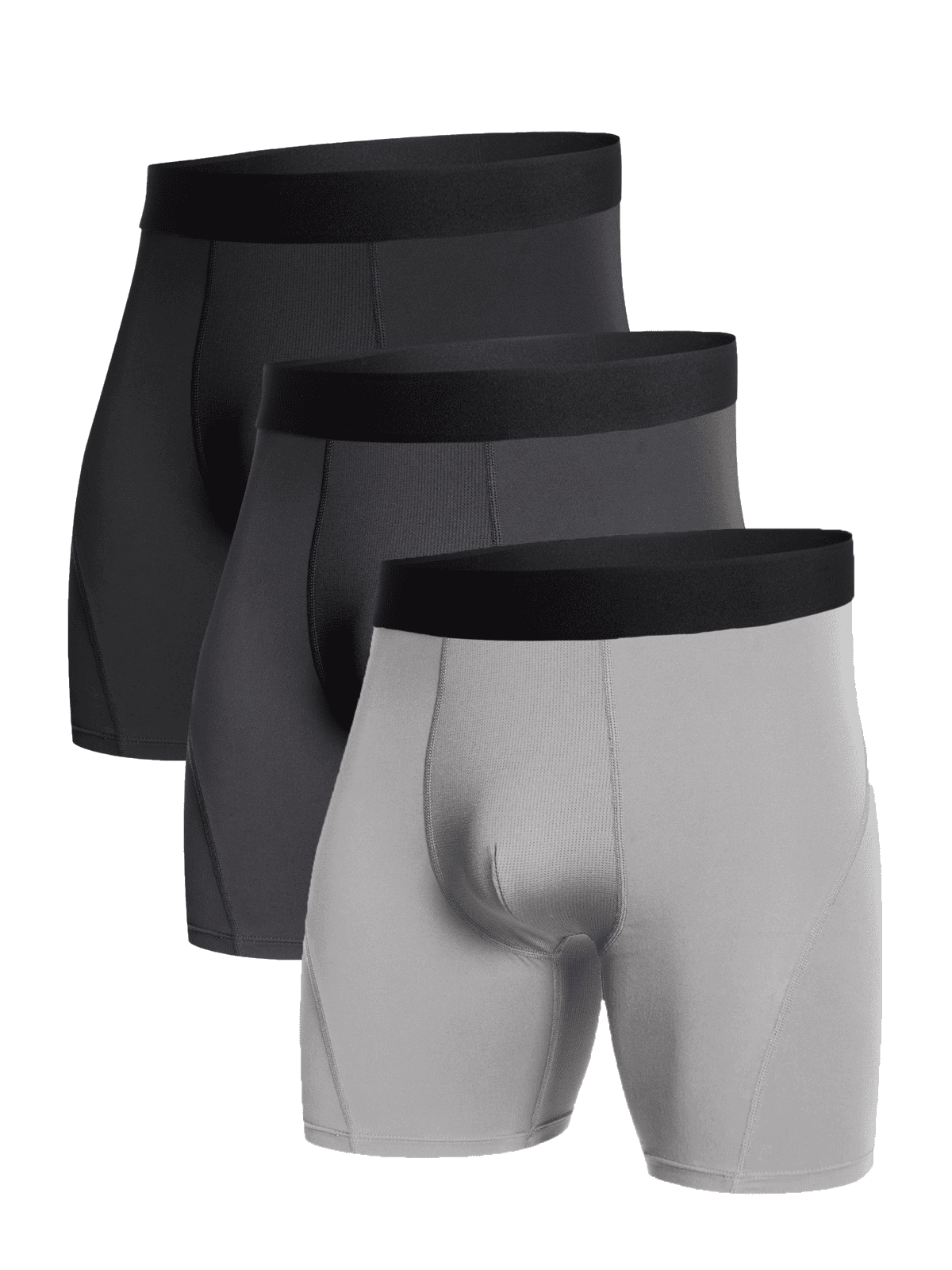 Black/Darkgrey/Lightgrey 4-Way Stretch Activewear Undershorts - Front View