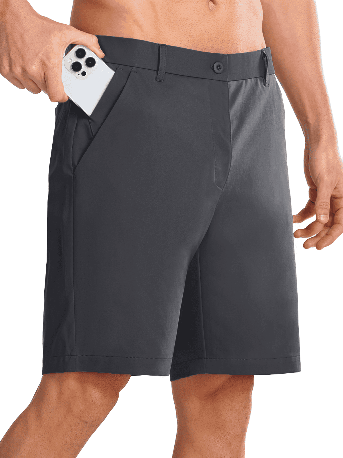 Darkgrey Men's Lightweight Performance Shorts - Side Profile View with 4-Way Stretch Knit Fabric