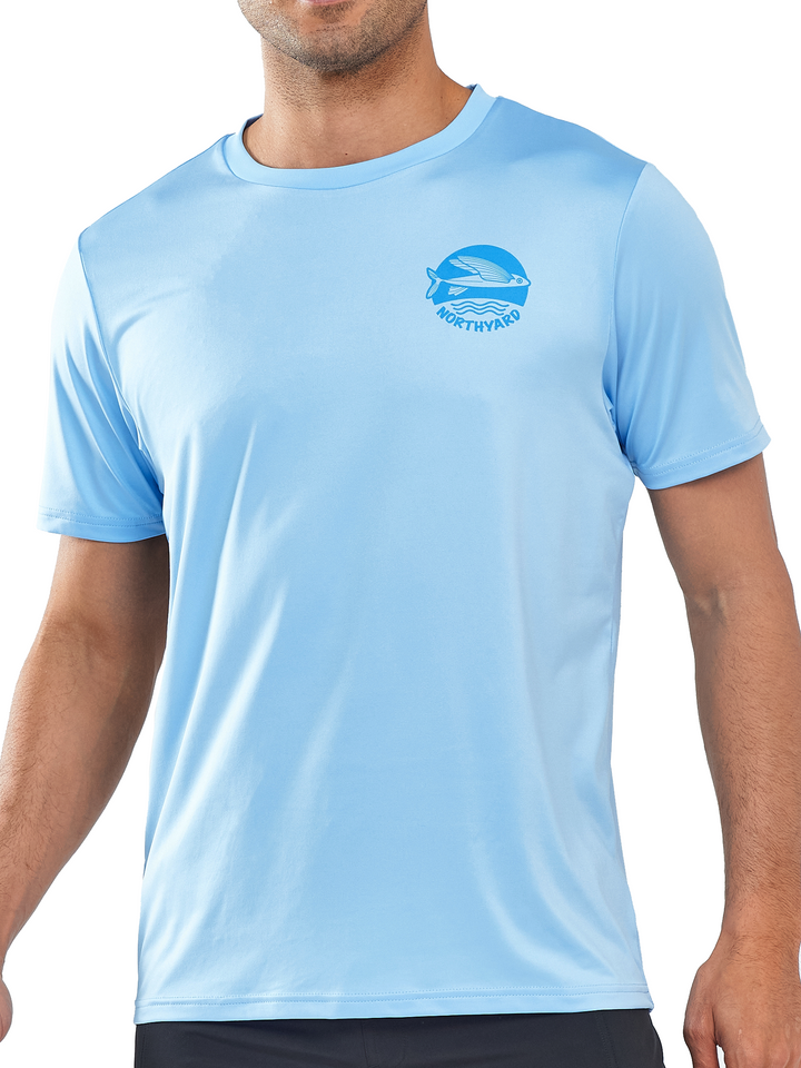 Norhyard Men's Sky Blue Short Sleeve Fishing T-Shirts UV Sun Protection Dry fit Swim Gym
