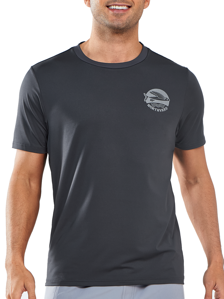 Norhyard Men's Dark Grey Short Sleeve Fishing T-Shirts UV Sun Protection Dry fit Swim Gym