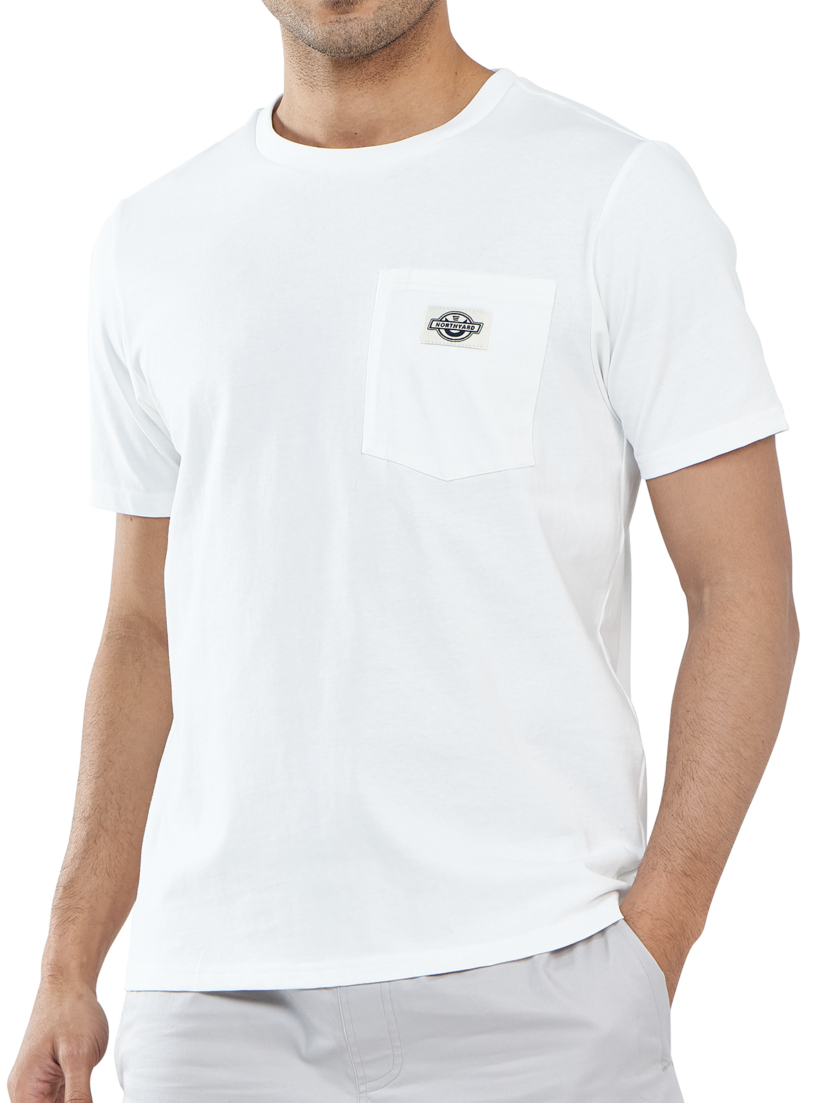 Men's Cotton Crewneck Tee Shirts with Pocket Short Sleeve for Outdoor