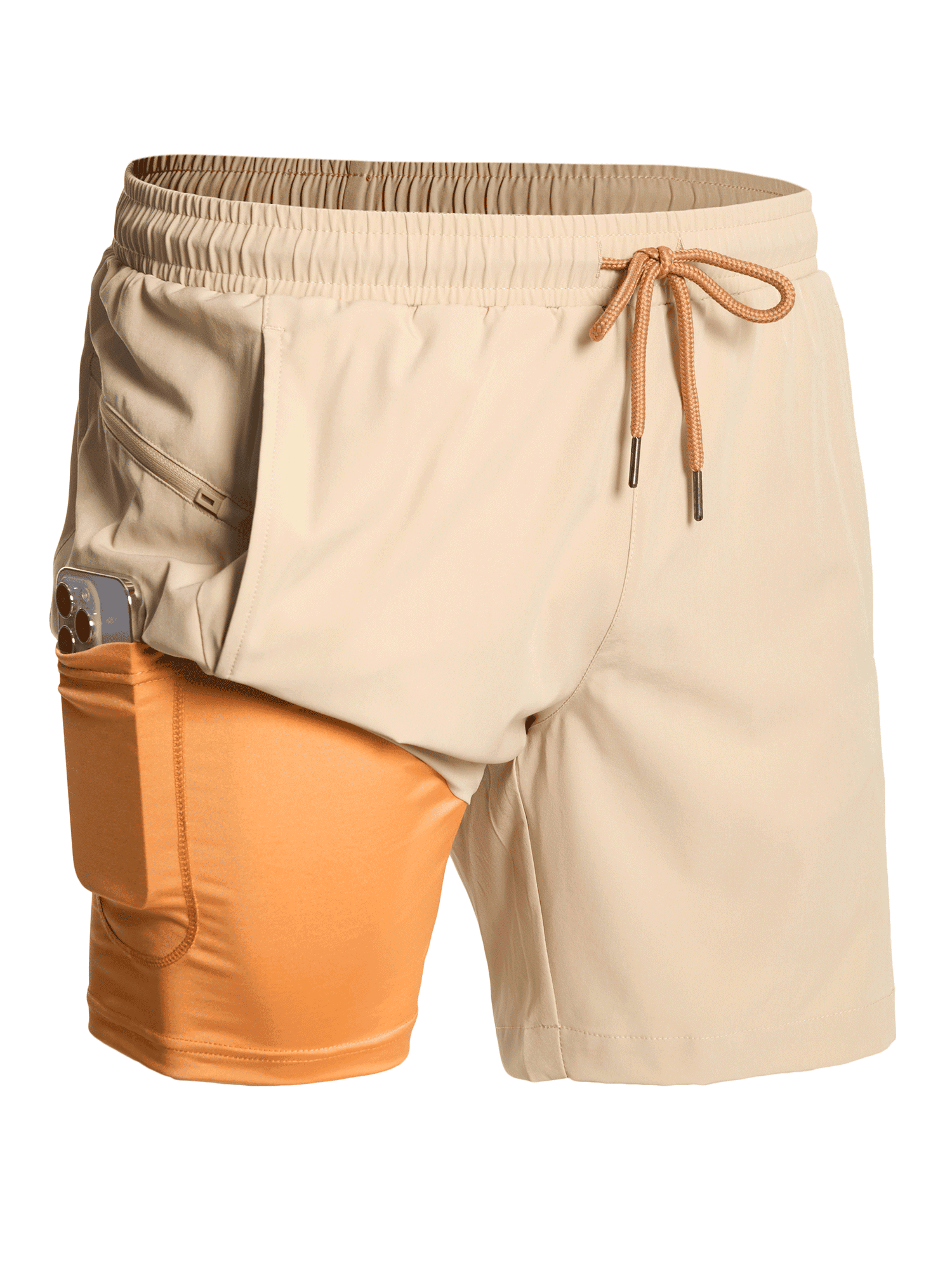 Khaki Performance Board Shorts with Pockets - Side Profile
